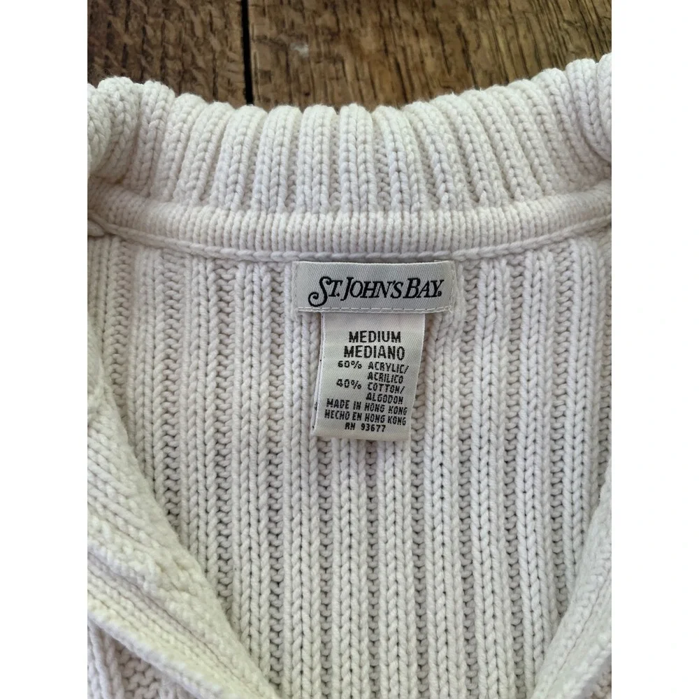 St John's Bay women's cotton cable knit cream pullover sweater M fisherman coast